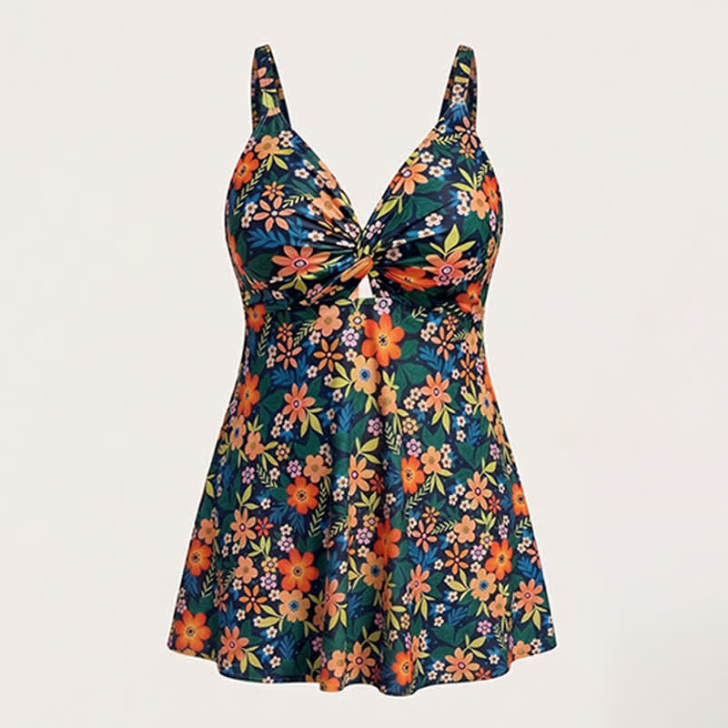 Plusock Flower Seashell Print Twist Front Two-Piece Swim Dress - image 18