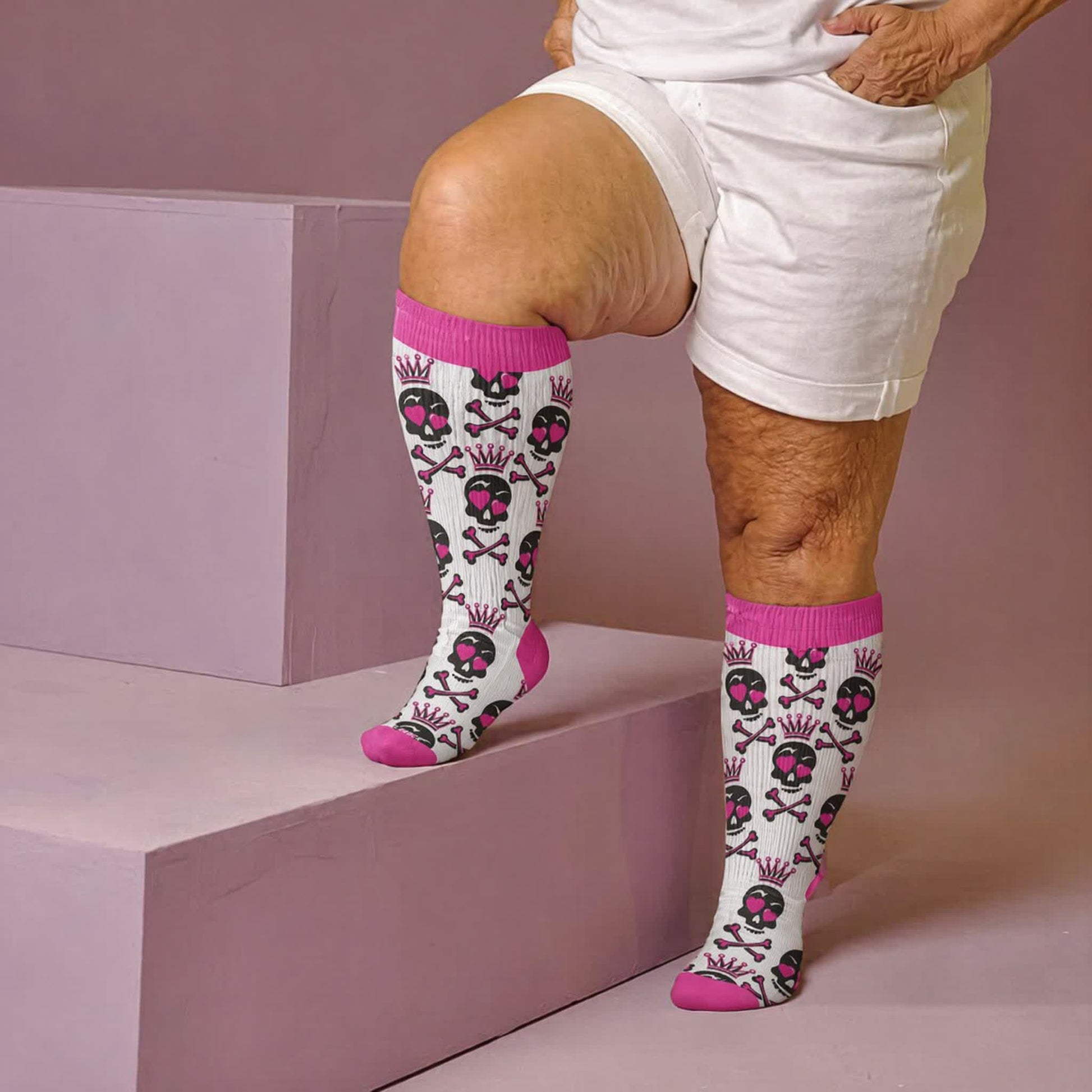 Plusock Plus Size Skull Crown Compression Socks - Pink(1 Pair) - 4XL - image 3