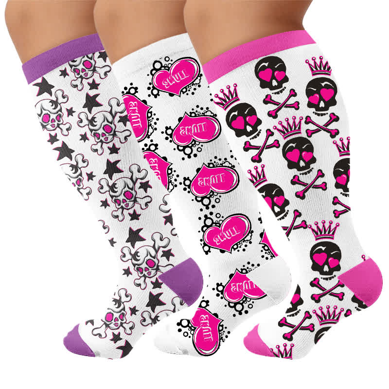 Plusock Plus Size Skull Crown Compression Socks - Multicolor(3 Pairs) - 4XL - image 4