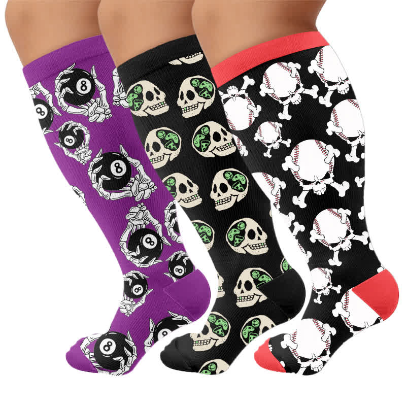 Plusock Plus Size 8-Ball Skull Compression Socks - Multicolor(3 Pairs) - 4XL - image 4