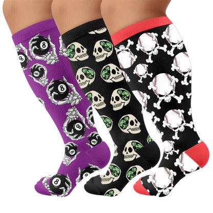 Plusock Plus Size 8-Ball Skull Compression Socks - Multicolor(3 Pairs) - 4XL - image 4