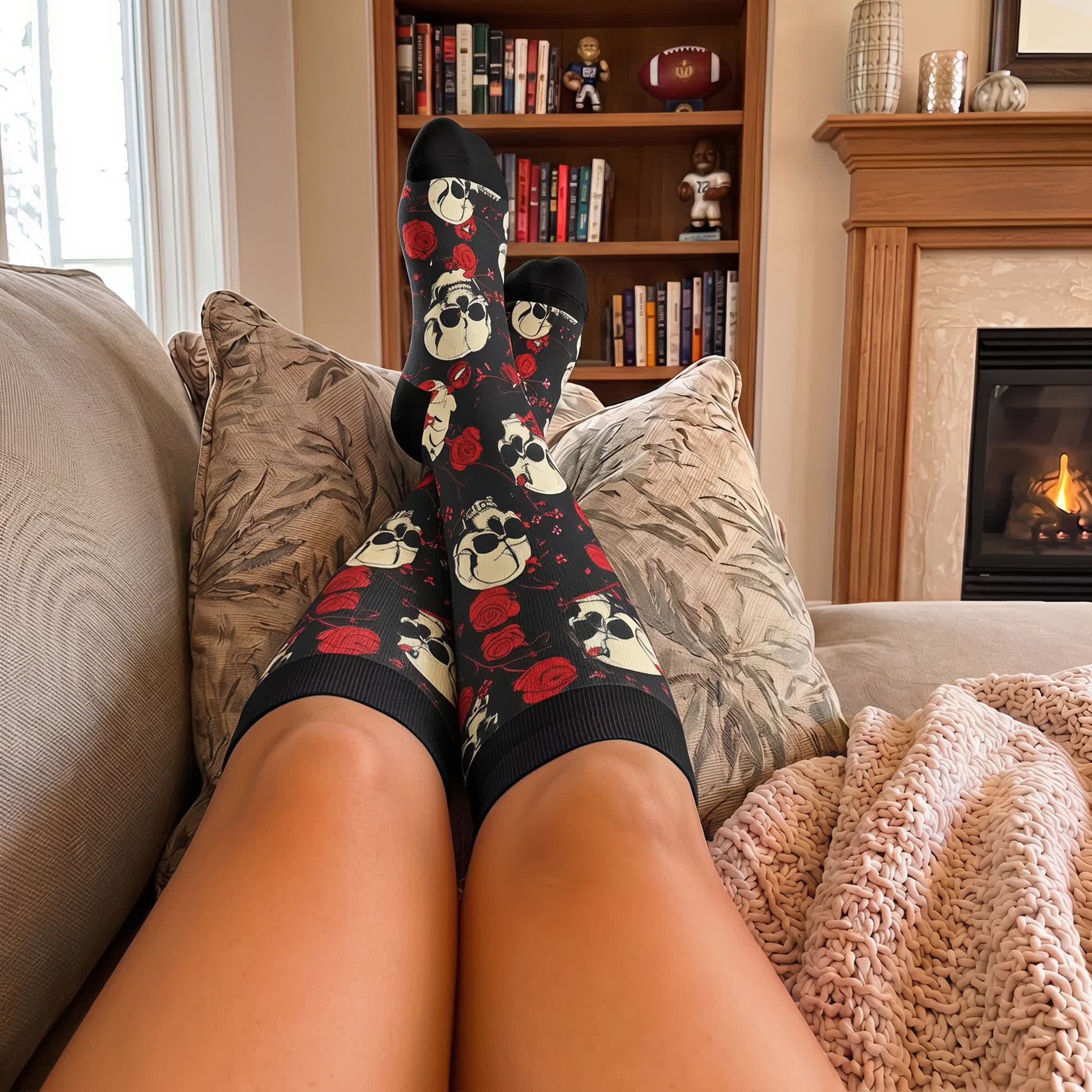 Plusock Plus Size Gothic Skull Rose Compression Socks - image 1