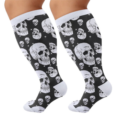Plusock Plus Size Gothic Skull Rose Compression Socks - White(1 Pair) - 4XL - image 9