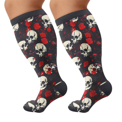 Plusock Plus Size Gothic Skull Rose Compression Socks - Black(1 Pair) - 4XL - image 10