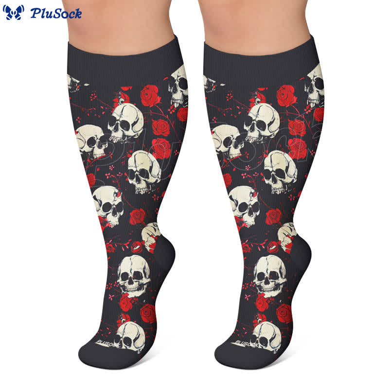 Plusock Plus Size Gothic Skull Rose Compression Socks - image 6