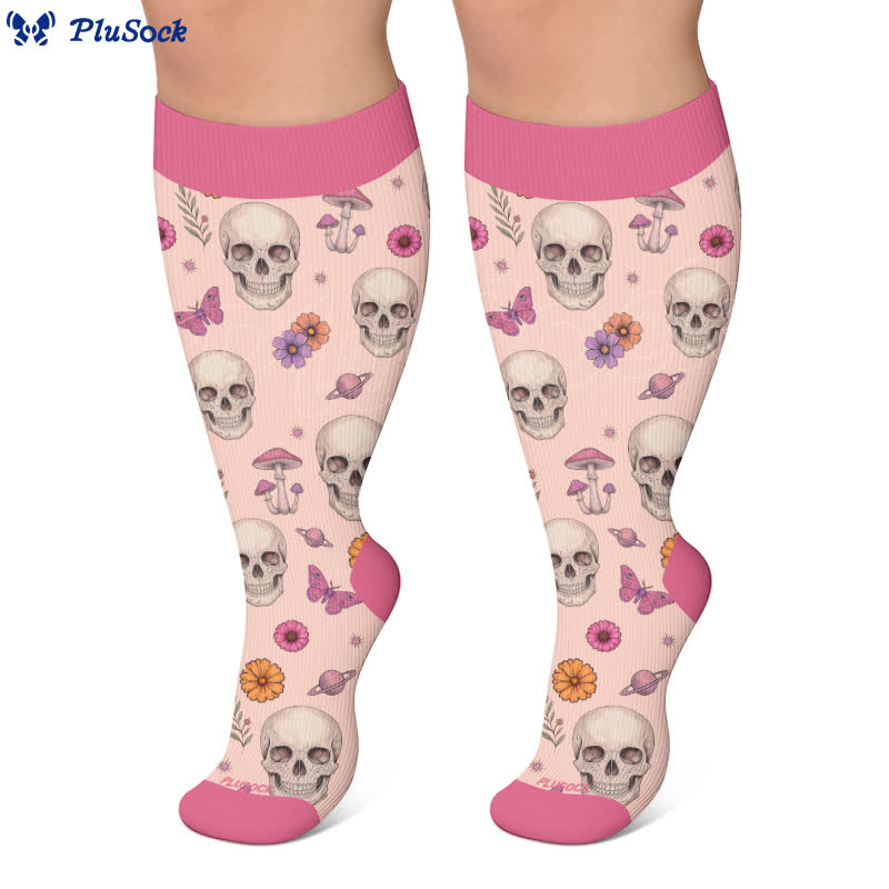 Plusock Plus Size Gothic Skull Rose Compression Socks - image 7