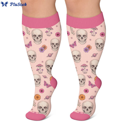 Plusock Plus Size Gothic Skull Rose Compression Socks - image 7