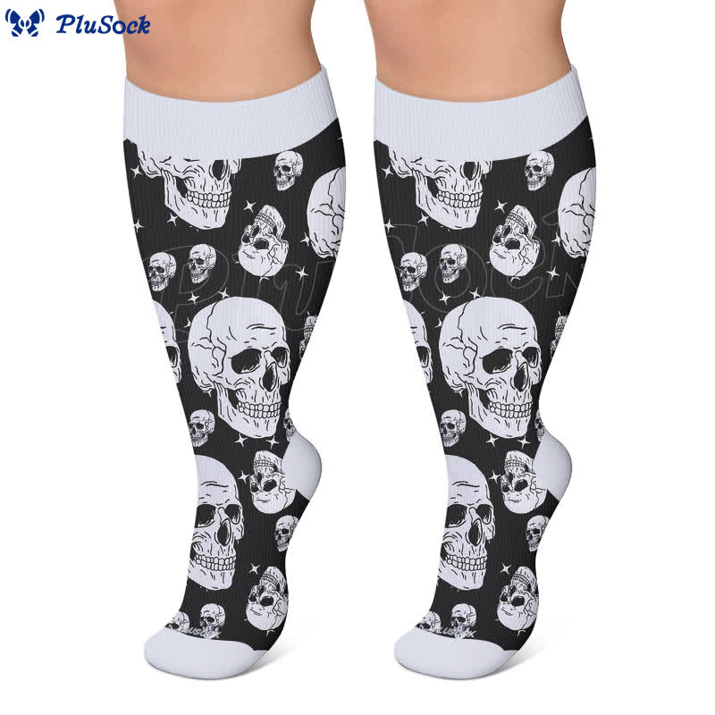 Plusock Plus Size Gothic Skull Rose Compression Socks - image 5