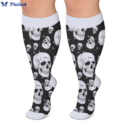 Plusock Plus Size Gothic Skull Rose Compression Socks - image 5