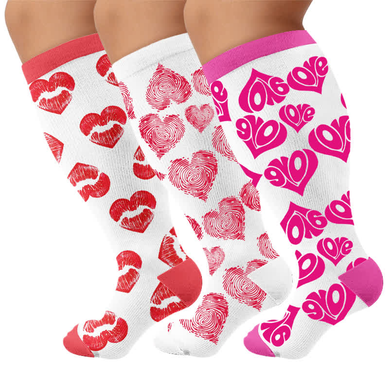 Plusock Plus Size Sexy Heart Compression Socks - Multicolor(3 Pairs) - 4XL - image 4