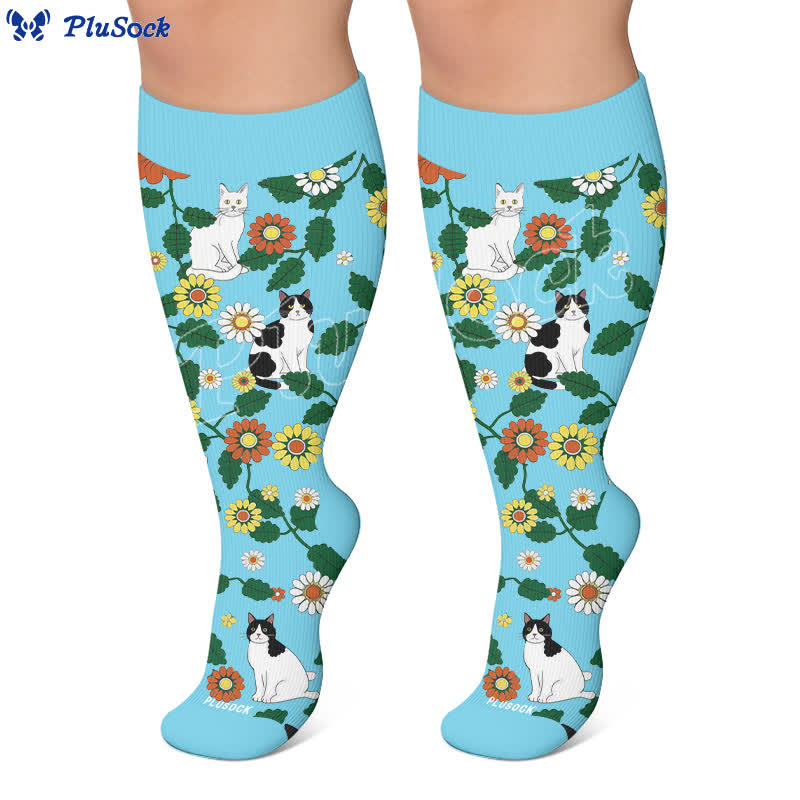 Plusock Plus Size Fun Cartoon Cat & Dog Print Compression Socks - image 6