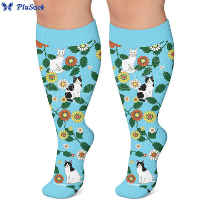 Plusock Plus Size Fun Cartoon Cat & Dog Print Compression Socks - image 6