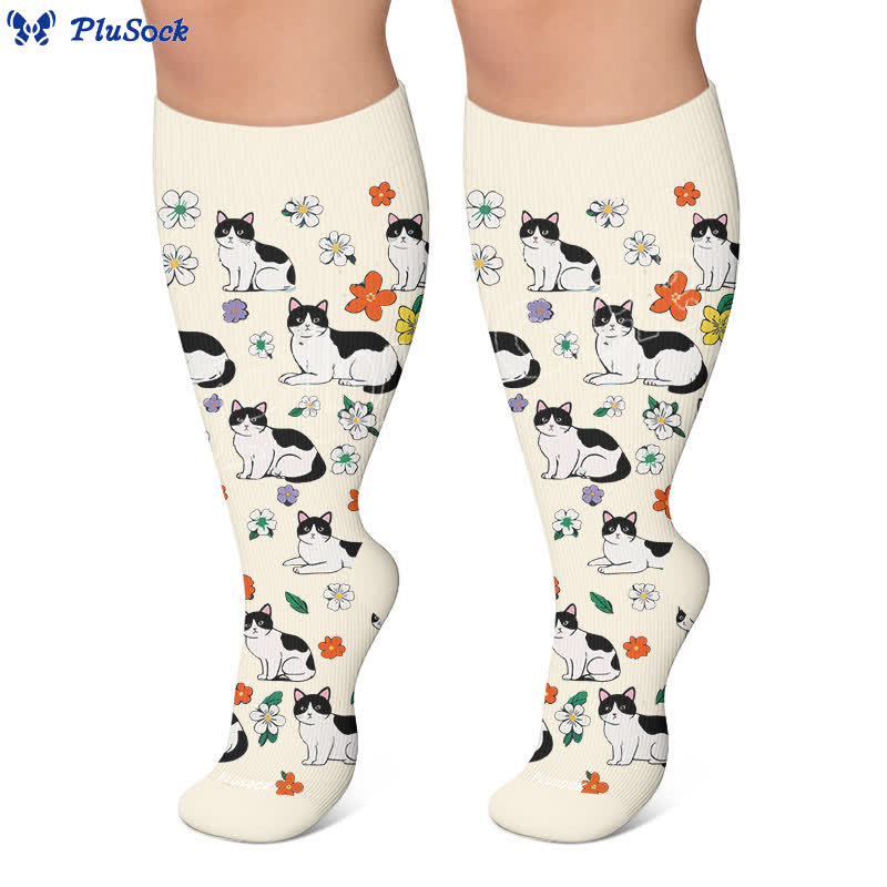 Plusock Plus Size Fun Cartoon Cat & Dog Print Compression Socks - image 5