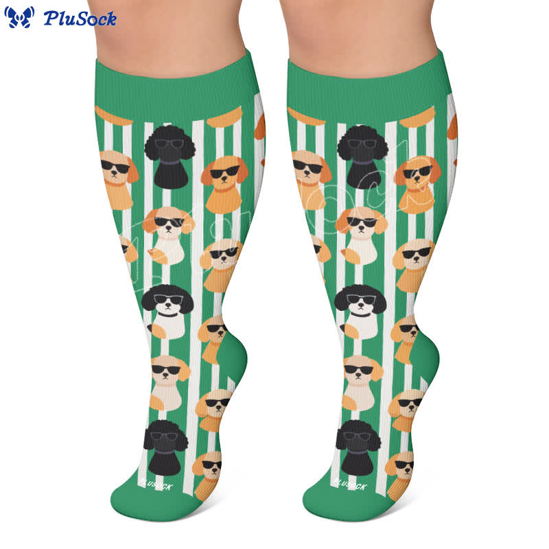 Plusock Plus Size Fun Cartoon Cat & Dog Print Compression Socks - image 7