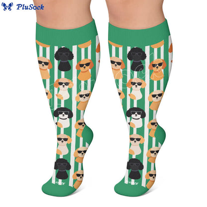 Plusock Plus Size Fun Cartoon Cat & Dog Print Compression Socks - image 7