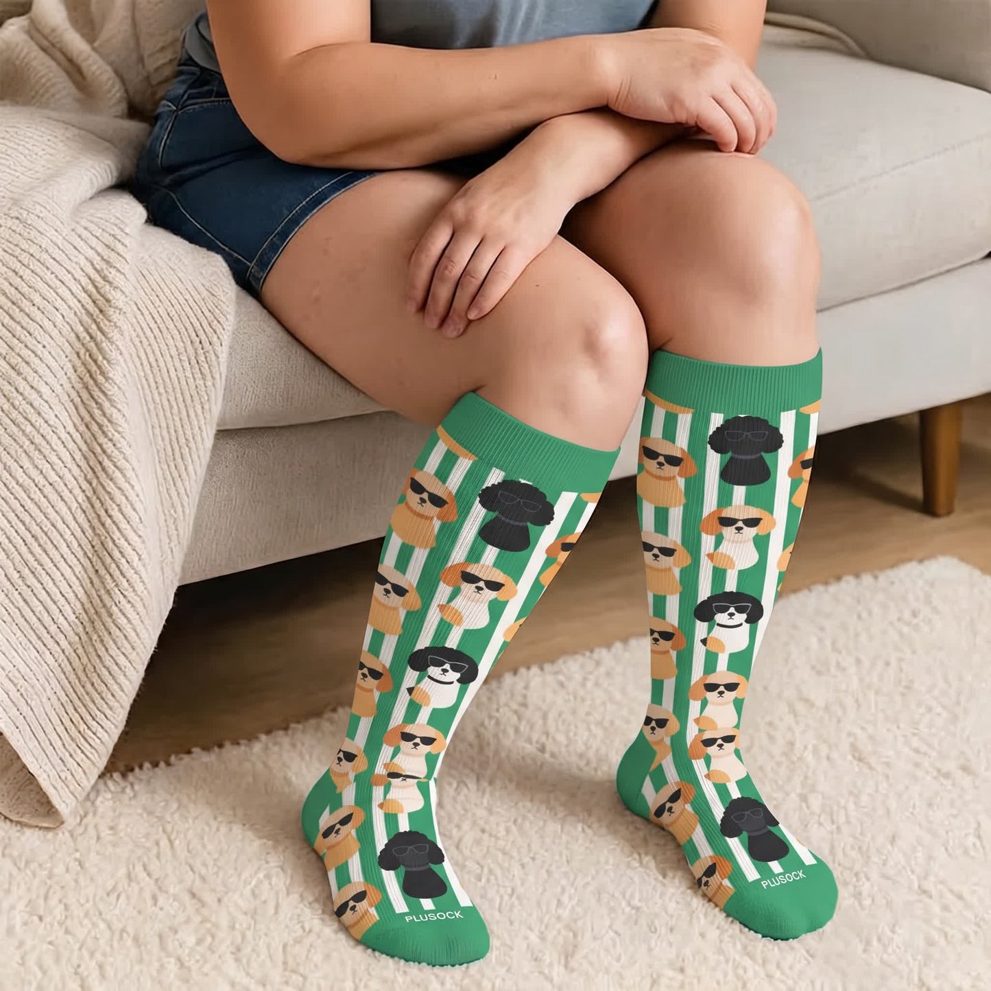 Plusock Plus Size Fun Cartoon Cat & Dog Print Compression Socks - image 2