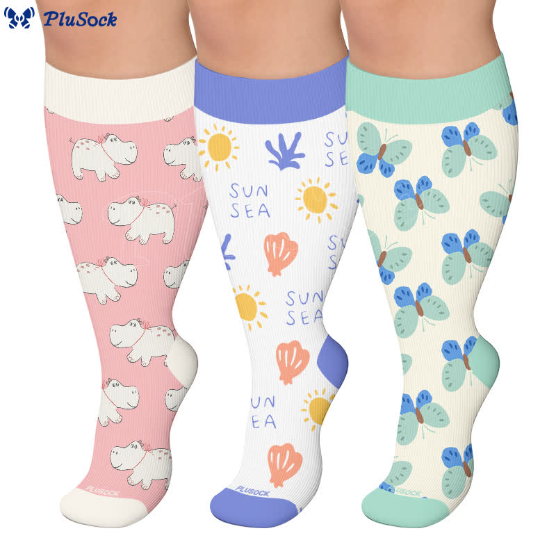 Plusock Plus Size Cute Cartoon Print Novelty Compression Socks - image 0