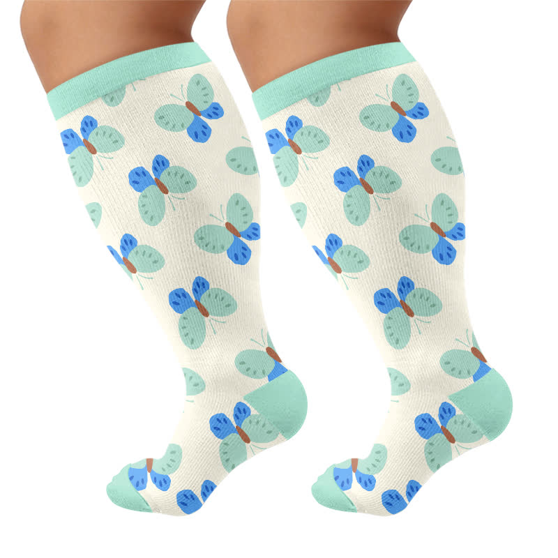 Plusock Plus Size Cute Cartoon Print Novelty Compression Socks - Green(1 Pair) - 4XL - image 10