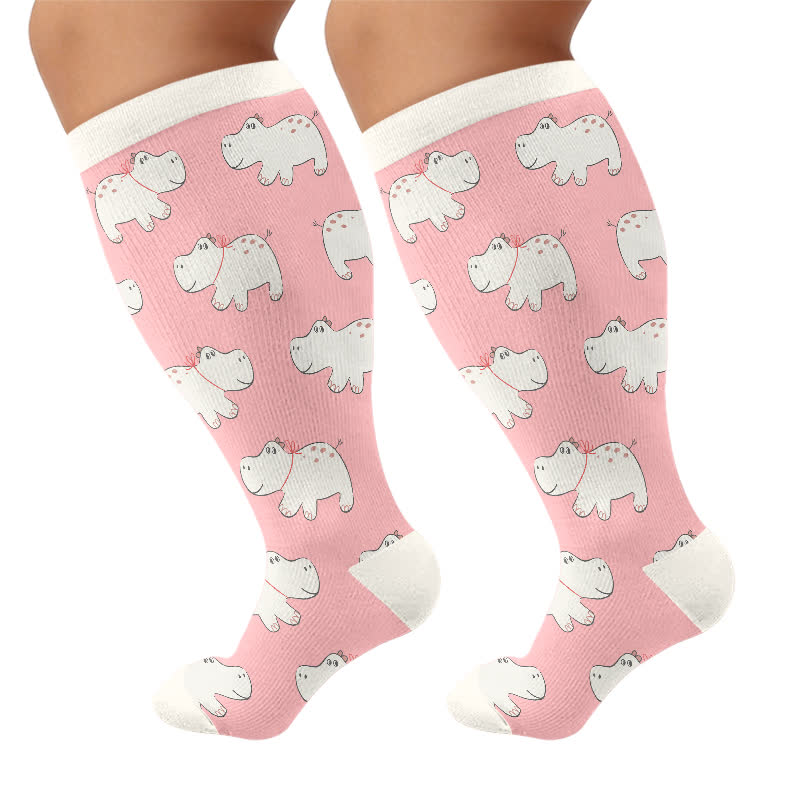 Plusock Plus Size Cute Cartoon Print Novelty Compression Socks - Pink(1 Pair) - 4XL - image 9