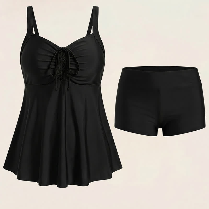 Plusock Black Ruched Skirted Two-Piece Swim Dress - image 4