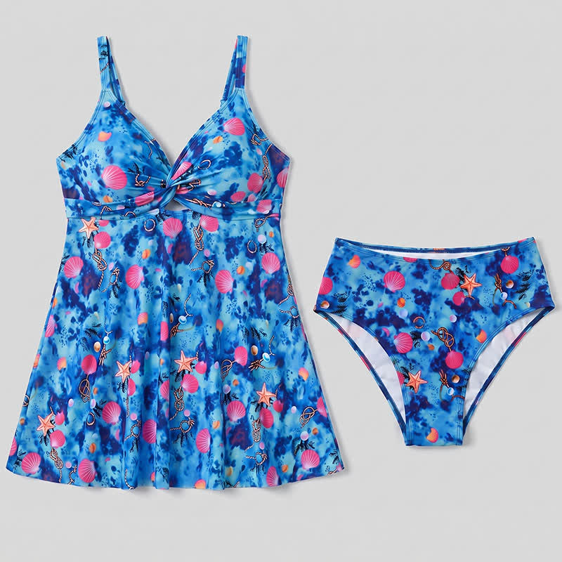 Plusock Flower Seashell Print Twist Front Two-Piece Swim Dress - image 14