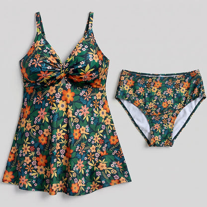 Plusock Flower Seashell Print Twist Front Two-Piece Swim Dress - image 15