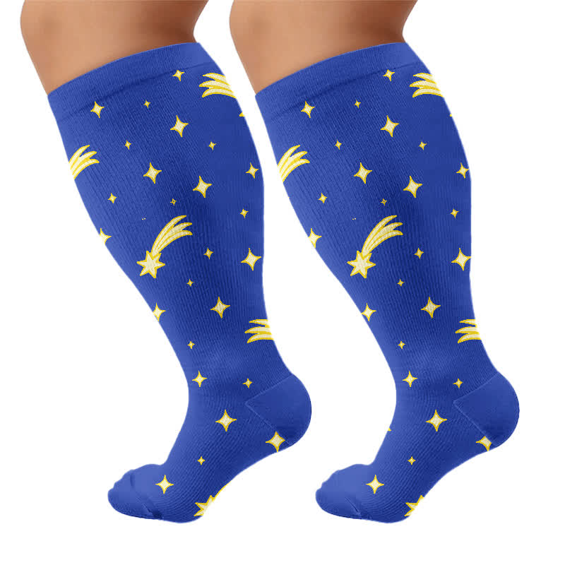 Plusock Plus Size Starry Sky Compression Socks - Blue(1 Pair) - 4XL - image 6