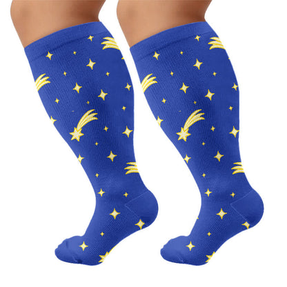 Plusock Plus Size Starry Sky Compression Socks - Blue(1 Pair) - 4XL - image 6