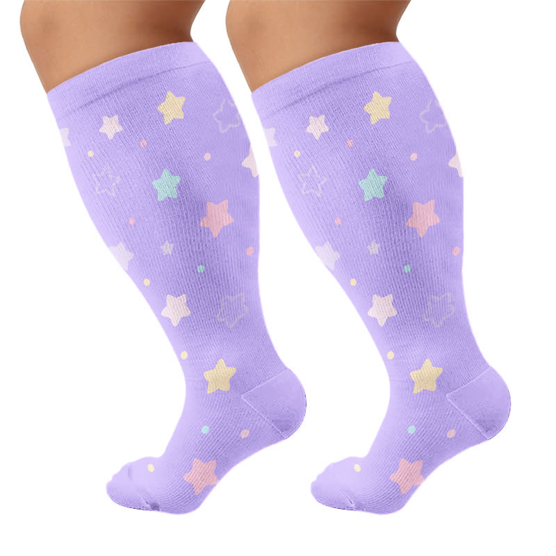 Plusock Plus Size Starry Sky Compression Socks - Purple(1 Pair) - 4XL - image 8