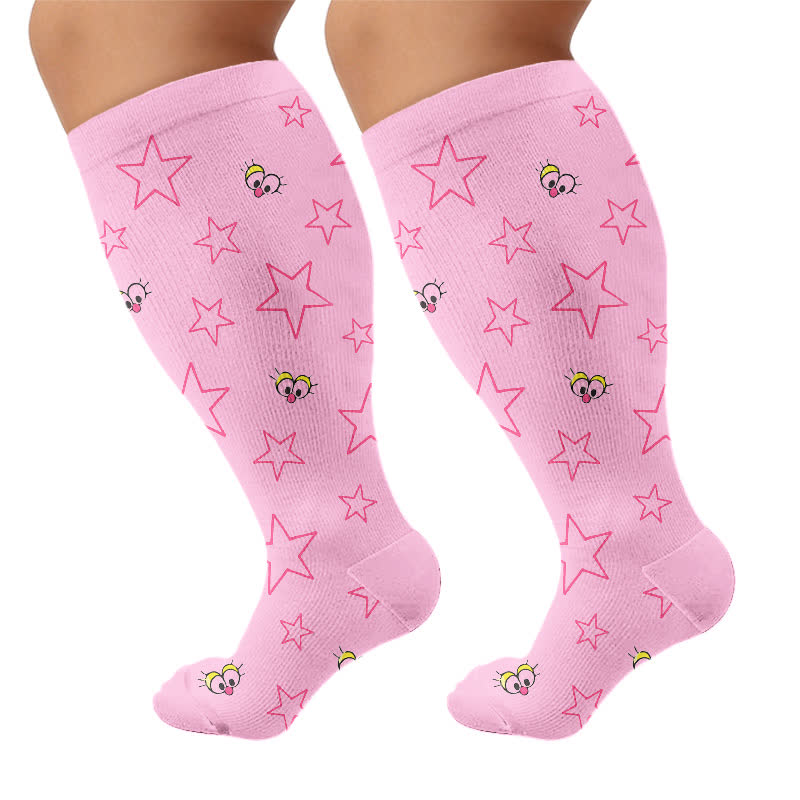 Plusock Plus Size Starry Sky Compression Socks - Pink(1 Pair) - 4XL - image 10