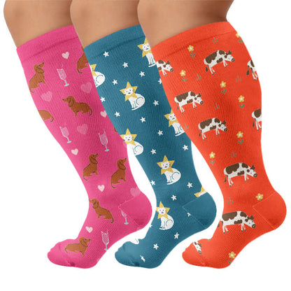 Plusock Plus Size Playful Animal Compression Socks - Multicolor(3 Pairs) - 4XL - image 4