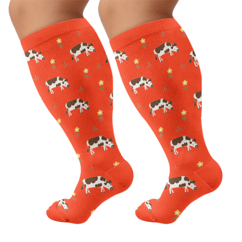 Plusock Plus Size Playful Animal Compression Socks - Red(1 Pair) - 4XL - image 6