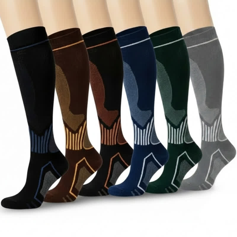 Plusock Ribbed Contrast Compression Socks(6 Pairs) - Multicolor(3 Pairs) - XL - image 0
