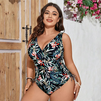 Plusock Tropical Leaf Ruched One-Piece Swimsuit - image 4