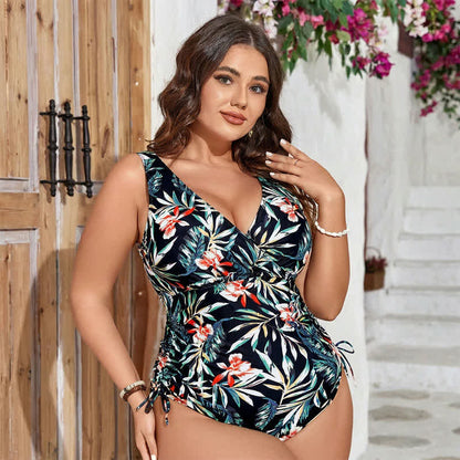 Plusock Tropical Leaf Ruched One-Piece Swimsuit - image 3