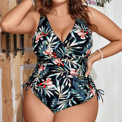 Plusock Tropical Leaf Ruched One-Piece Swimsuit - image 0