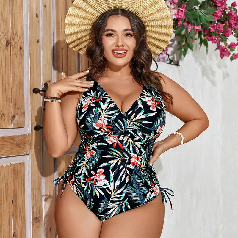 Plusock Tropical Leaf Ruched One-Piece Swimsuit - image 2