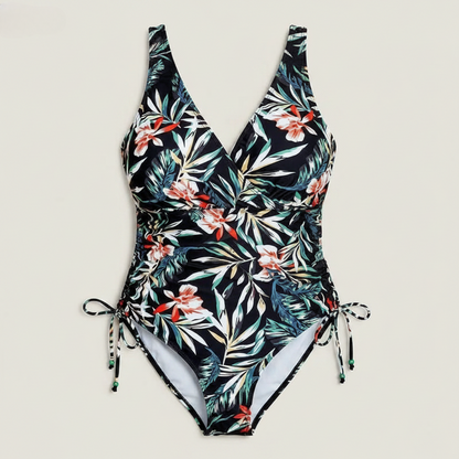 Plusock Tropical Leaf Ruched One-Piece Swimsuit - Black - 5XL - image 8