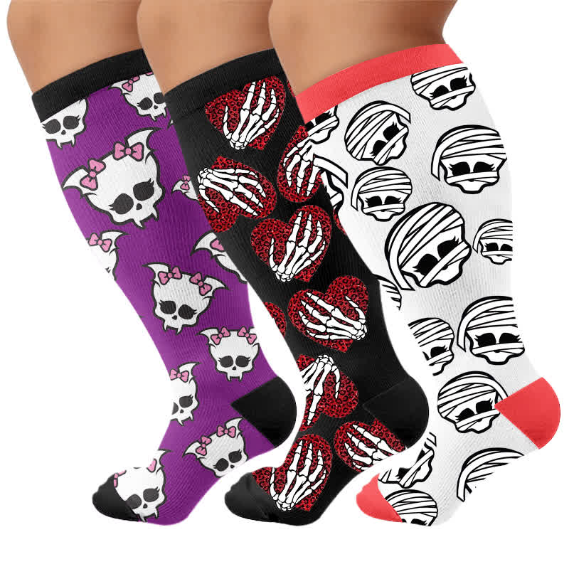 Plusock Plus Size Bandaged Skull Compression Socks - Multicolor(3 Pairs) - 4XL - image 4