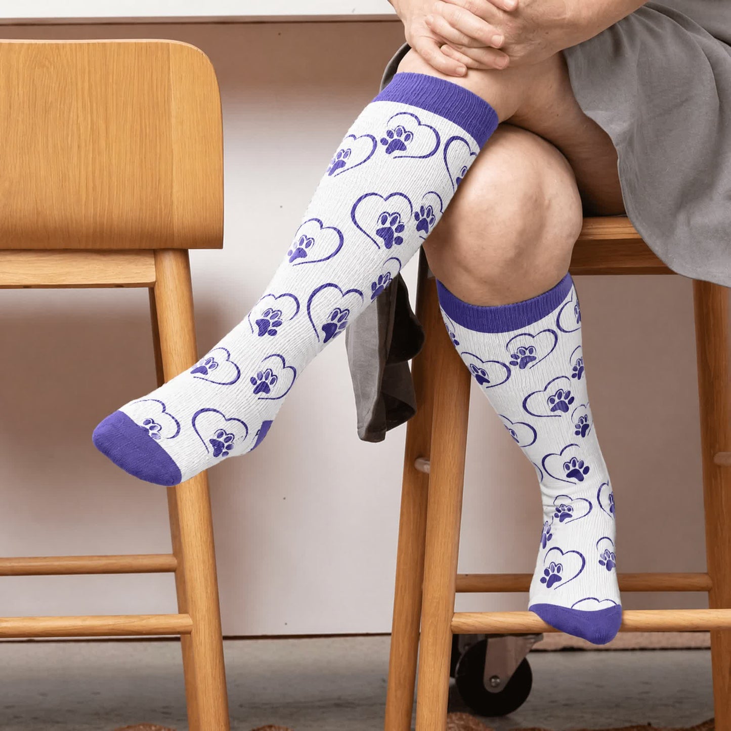 Plusock Plus Size Heart Scratching Cat Compression Socks - Blue(1 Pair) - 4XL - image 3