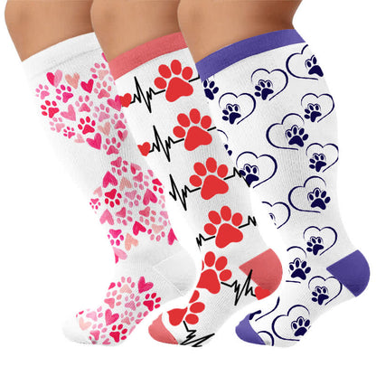 Plusock Plus Size Heart Scratching Cat Compression Socks - Multicolor(3 Pairs) - 4XL - image 4