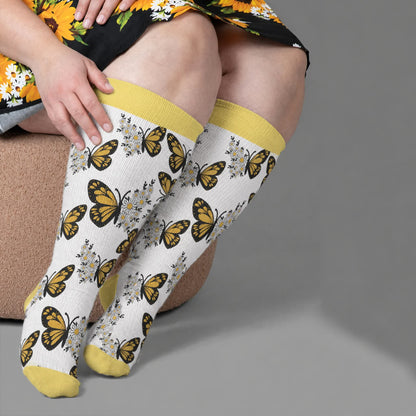 Plusock Plus Size Sunset Butterfly Compression Socks - Yellow(1 Pair) - 4XL - image 3
