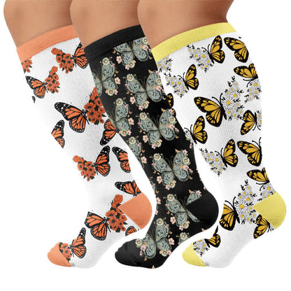 Plusock Plus Size Sunset Butterfly Compression Socks - Multicolor(3 Pairs) - 4XL - image 4