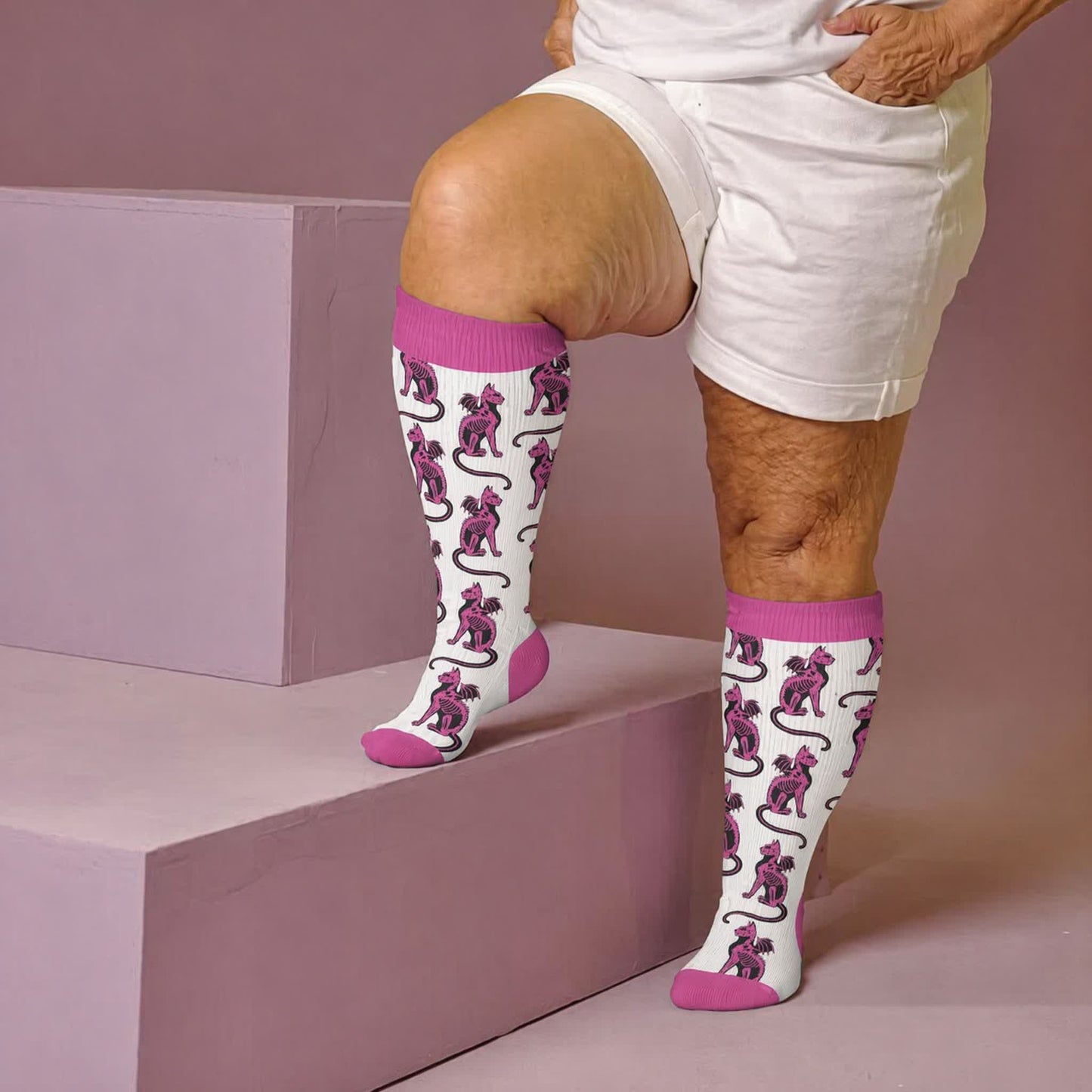 Plusock Plus Size Skeleton Cat Compression Socks - White(1 Pair) - 4XL - image 3