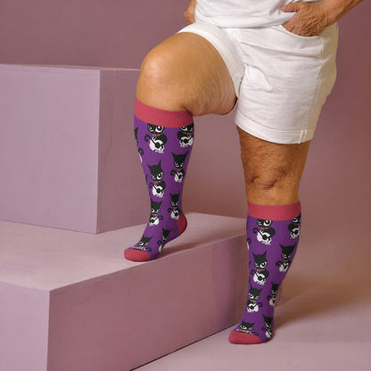 Plusock Plus Size Skeleton Cat Compression Socks - Purple(1 Pair) - 4XL - image 1