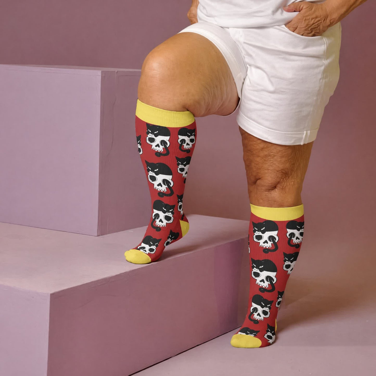 Plusock Plus Size Skeleton Cat Compression Socks - Red(1 Pair) - 4XL - image 2