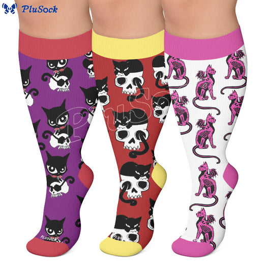 Plusock Plus Size Skeleton Cat Compression Socks - image 0