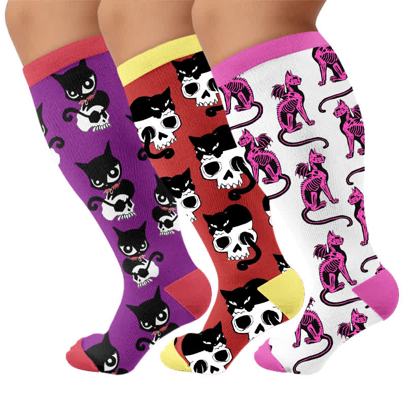 Plusock Plus Size Skeleton Cat Compression Socks - Multicolor(3 Pairs) - 4XL - image 4
