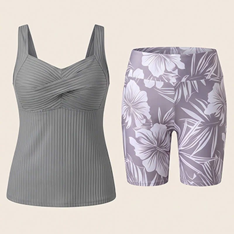 Plusock Ribbed Sweetheart Twist Front Tropical Print Tankini Set - image 22