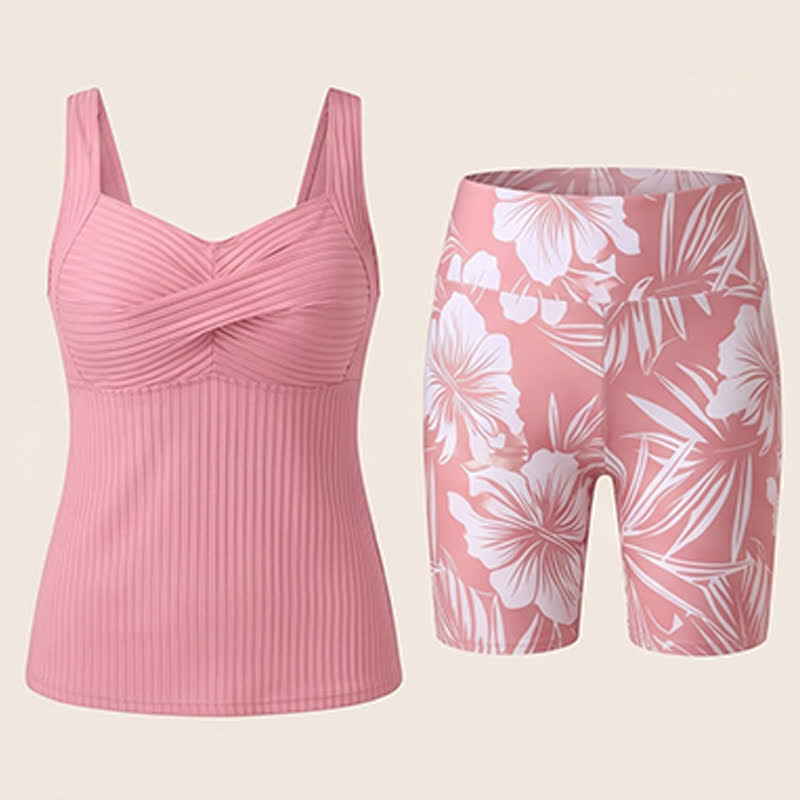 Plusock Ribbed Sweetheart Twist Front Tropical Print Tankini Set - image 20